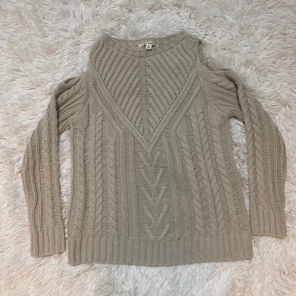 Mi ami’ Cold Shoulder Cable Knit Sweater